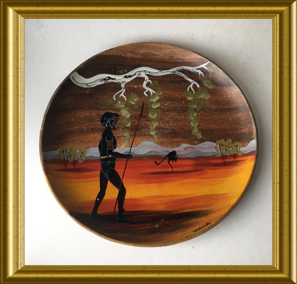 Aboriginal gesigneerd handgeschilderd houten bord, Antiek en Kunst, Kunst | Niet-Westerse kunst, Ophalen of Verzenden