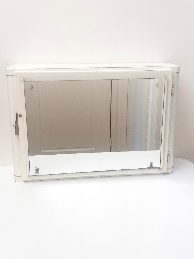Vintage jaren 30/50 metalen medicijnkastje met spiegel, Ophalen, Gebruikt