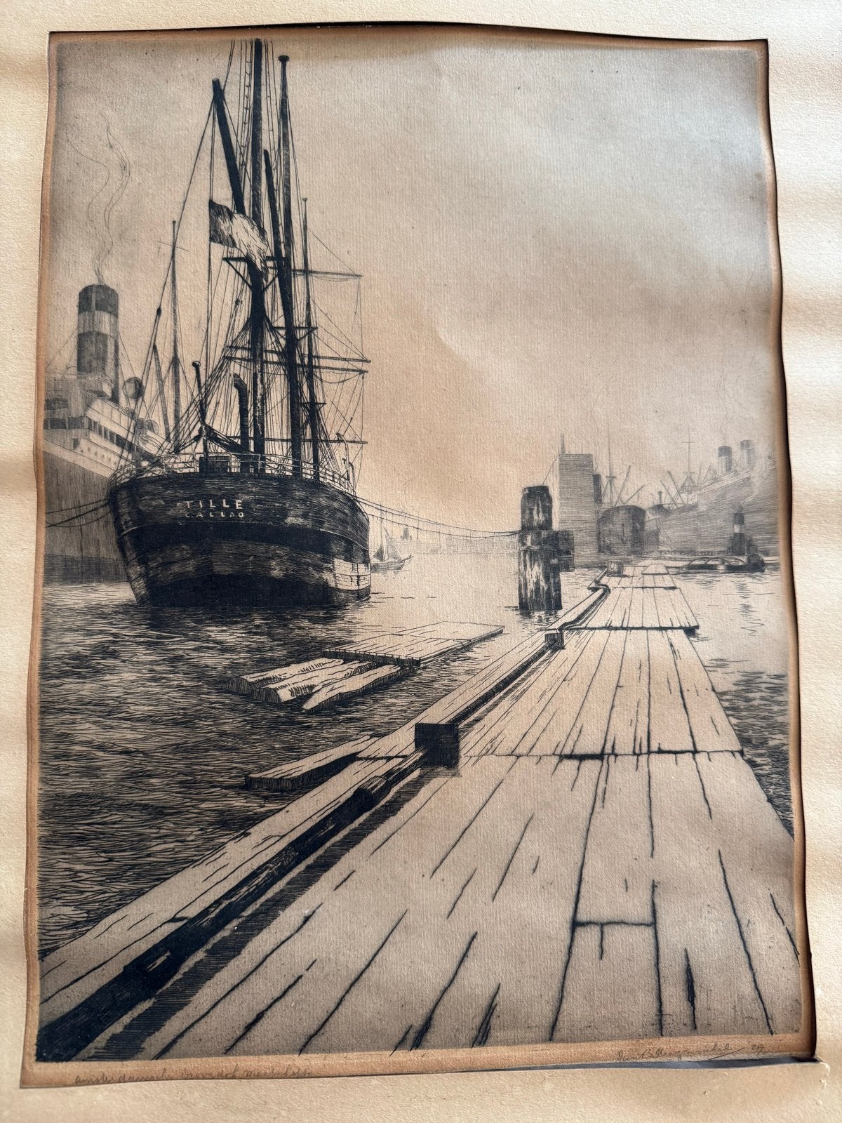 Ets van Jan B. Hoogenwinkel, gesigneerd '29, Antiek en Kunst, Ets, Stadsgezicht, Ophalen of Verzenden, Gesigneerd