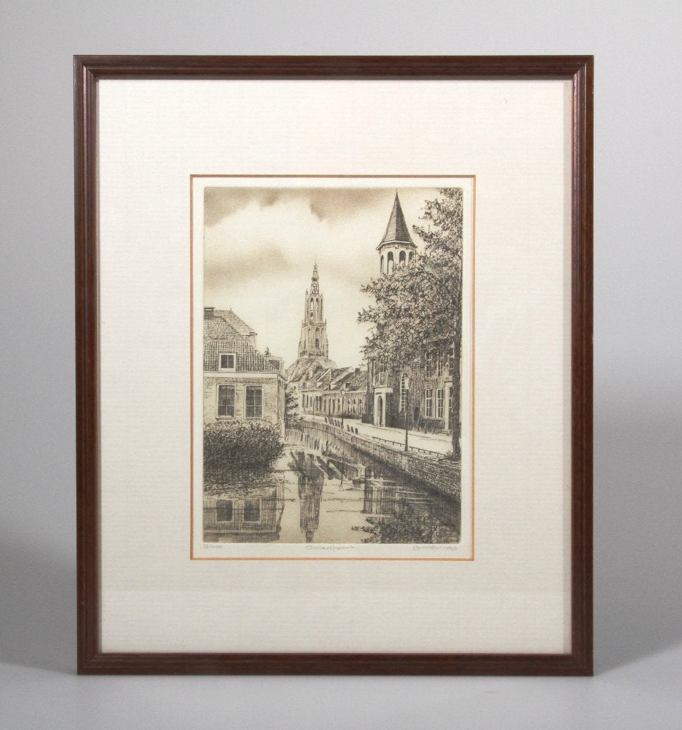 Ets van de toren van Amersfoort van A. Wieringa, 2000 tot heden, 31 cm, Ets, Stadsgezicht