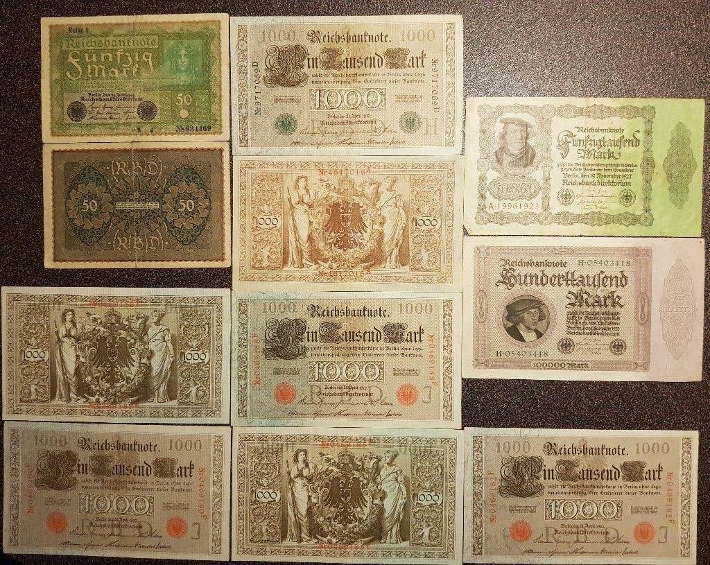 11 Reichsbanknote 50, 1000, 50.000, 100.000 Mark 1910 - 1923, Postzegels en Munten, Bankbiljetten | Europa | Niet-Eurobiljetten
