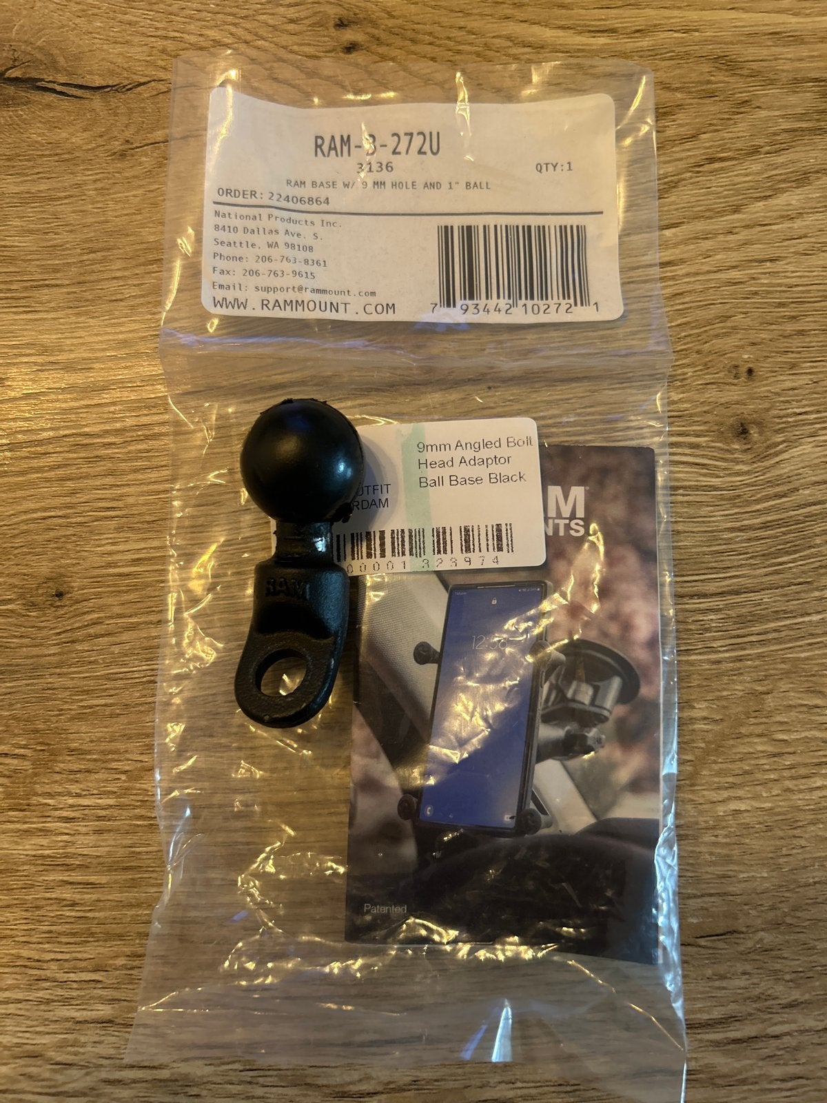 RAM Mounts B-Kogel met 9mm gat voor motorspiegelframe, Ophalen of Verzenden, Nieuw