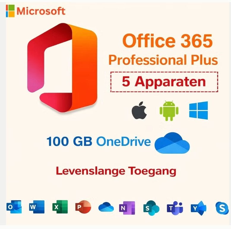 Microsoft Office 365 Pro Plus -Windows / Mac/ Android, Ophalen of Verzenden, Nieuw, Access, Android