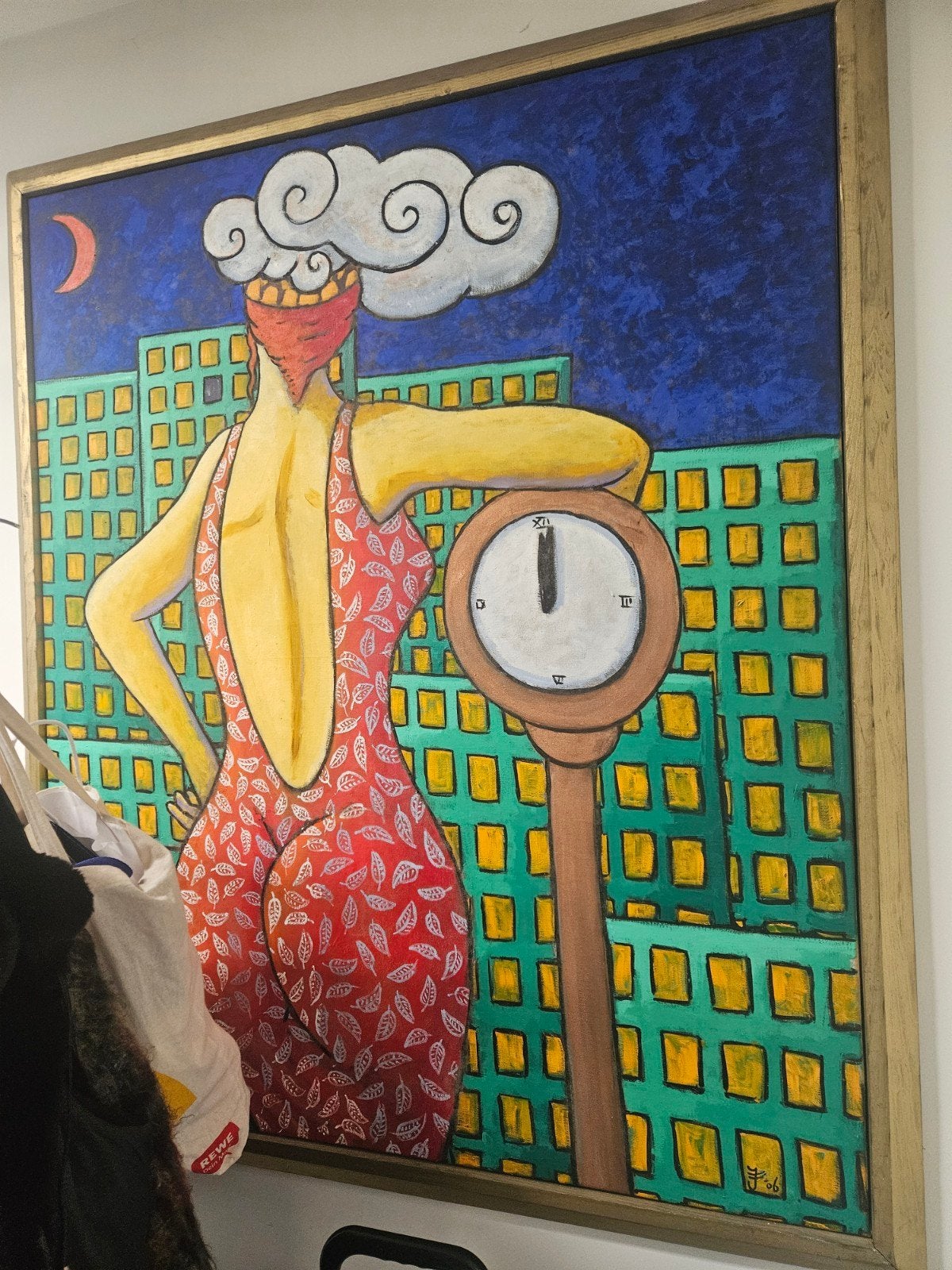 Schilderij in stijl van Jacques Tange - Vrouw met wolk, Ophalen of Verzenden