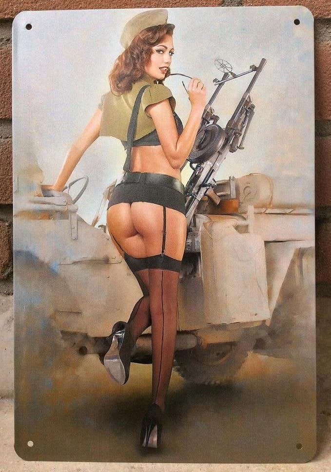 Sexy Pin Up Leger Girl met willys Jeep Metalen Wandbord, Verzenden, Nederland