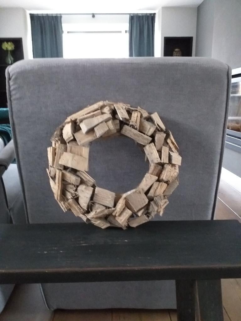 Gave krans van drijfhout /stukjes hout., Ophalen of Verzenden, Zo goed als nieuw