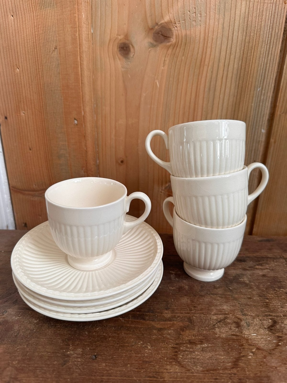 4x Wedgwood Edme theekop en schotel (H: 7cm) Geheel gaaf!, Ophalen of Verzenden, Zo goed als nieuw, Wedgwood, Kop(pen) en/of Schotel(s)