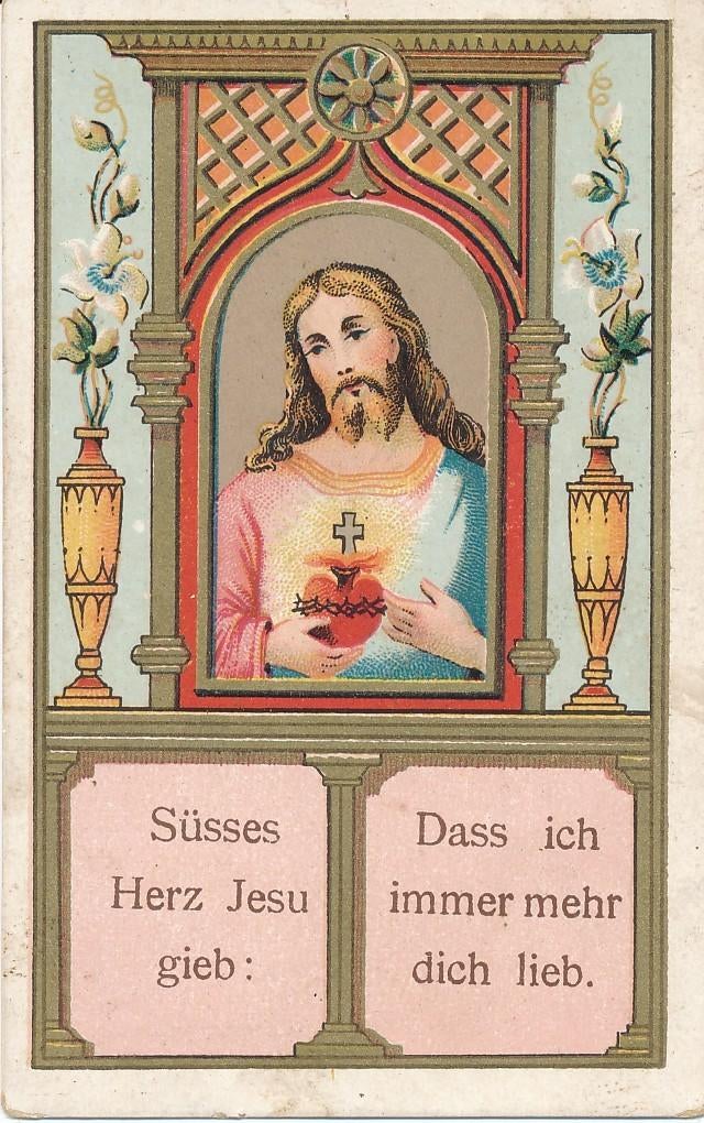 Oud devotieprentje H. Hart van Jezus  uit 1876, Verzenden, Zo goed als nieuw, Kaart of Prent, Christendom | Katholiek