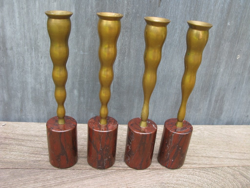 DAVID PALTERER 4 KANDELAARS UP&UP DESIGN MARMER+MESSING, Ophalen of Verzenden, 26 cm, Kandelaar, Massief