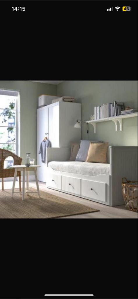 Wit bedbank met lades, Gebruikt, Eenpersoons, Wit, Ophalen of Verzenden