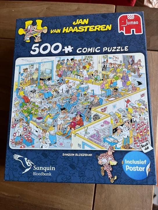 Jan van Haasteren Comic Puzzel 500+ stukjes - Sanquin, Ophalen of Verzenden, 500 t/m 1500 stukjes, Zo goed als nieuw, Legpuzzel
