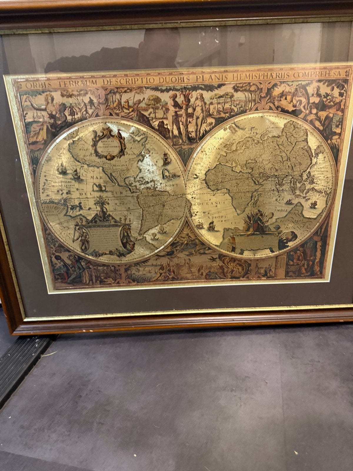 3 stuks Ingelijste Wereldkaart Decoratie - Antieke Stijl, Huis en Inrichting, Woonaccessoires | Schilderijen, Tekeningen en Foto's
