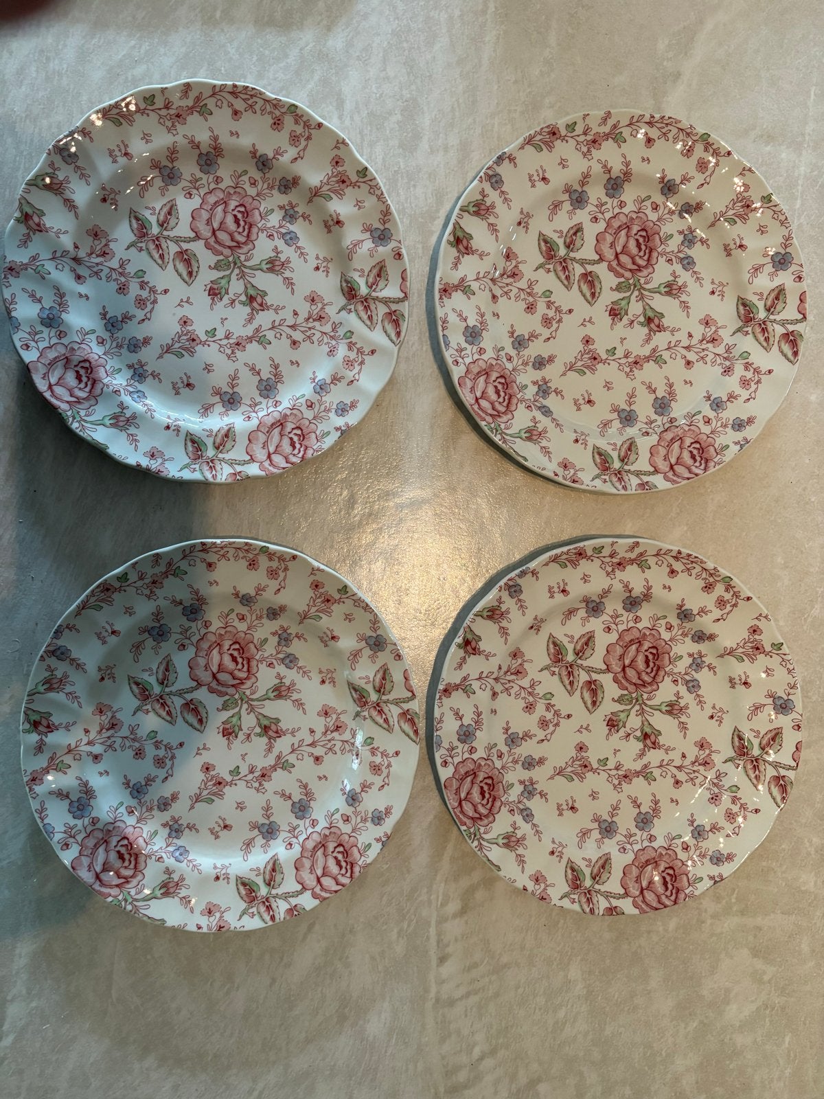Johnson Bros Rose Chintz Roze Borden 25cm - Set van 4, Overige merken, Keramiek, Vintage, Ophalen of Verzenden