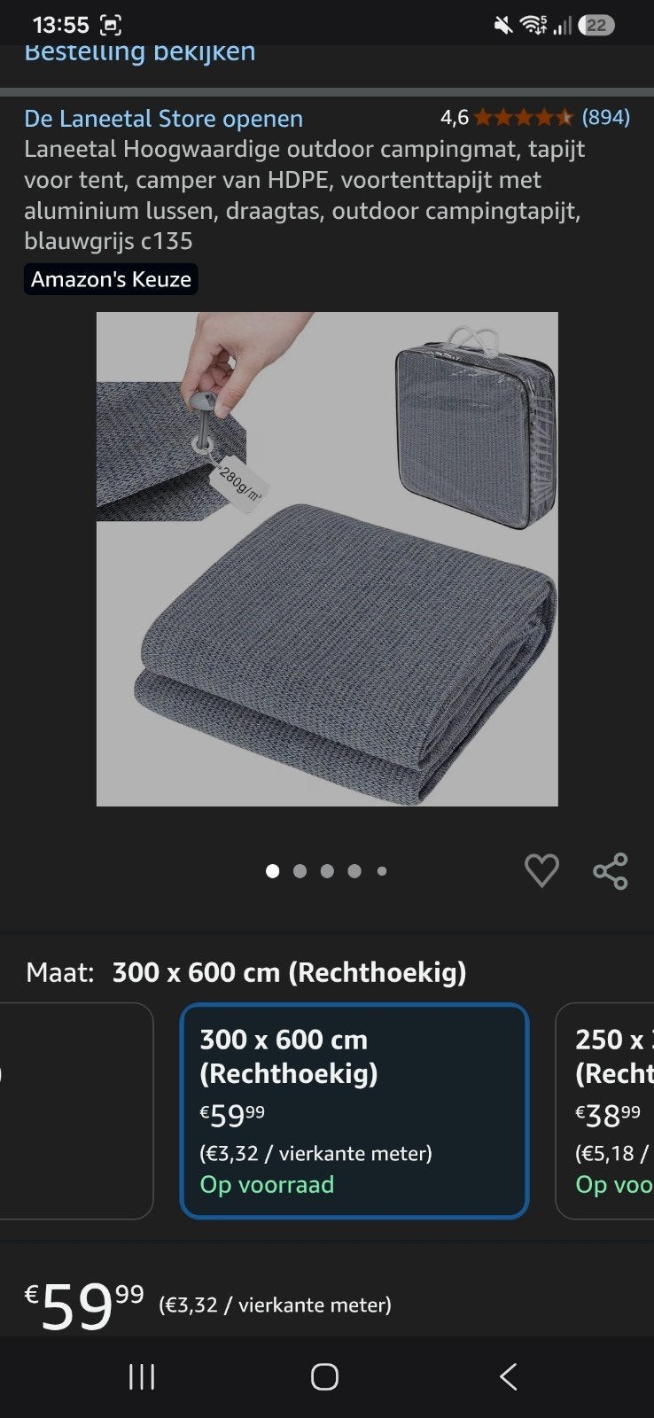 Laneetal Outdoor Campingmat 300x600cm - Blauwgrijs, Caravans en Kamperen, Kampeeraccessoires, Ophalen, Nieuw