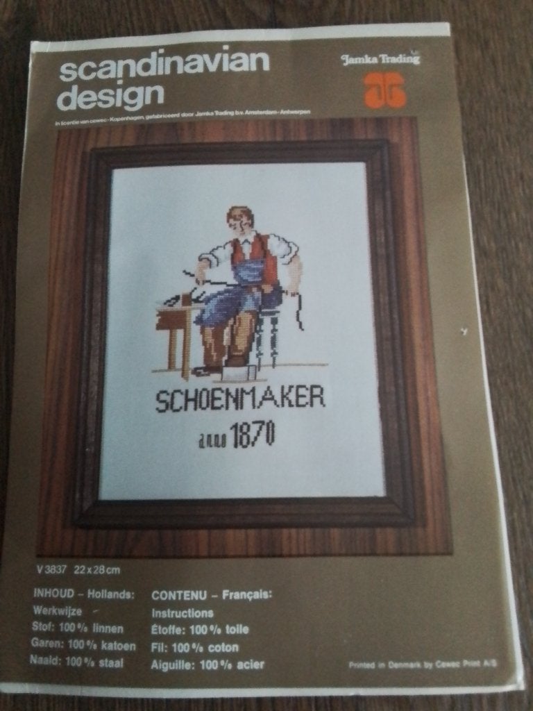 Leuk oud nostalgisch borduurpakket schoenmaker, Hobby en Vrije tijd, Ophalen of Verzenden, Zo goed als nieuw, Handborduren, Borduurpakket