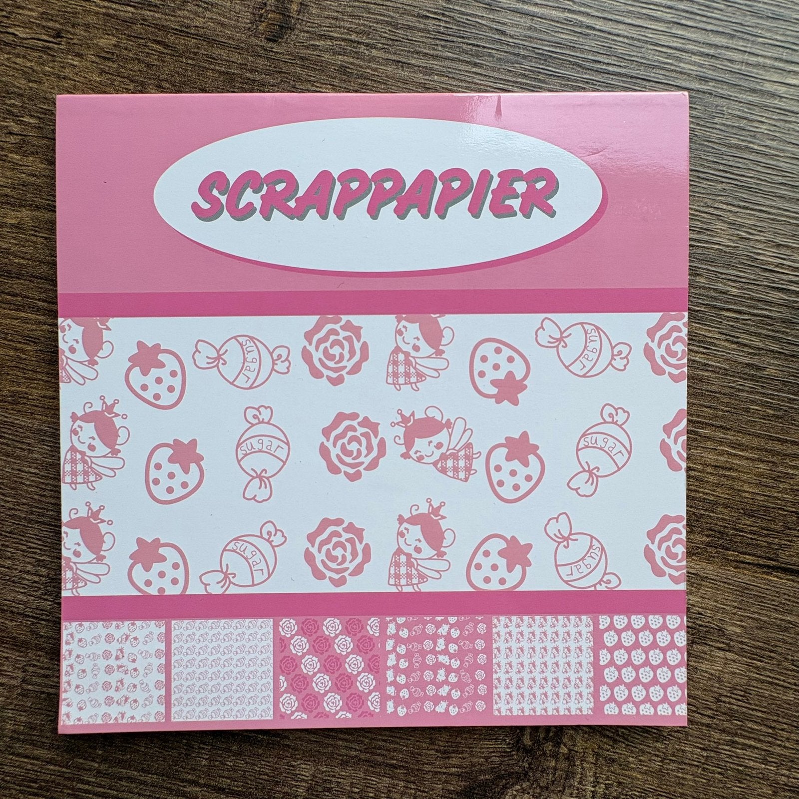 Scrap papier, 15x15 cm, 4x6 patroontjes, roze op achterkant, Ophalen of Verzenden, Zo goed als nieuw, Overige thema's