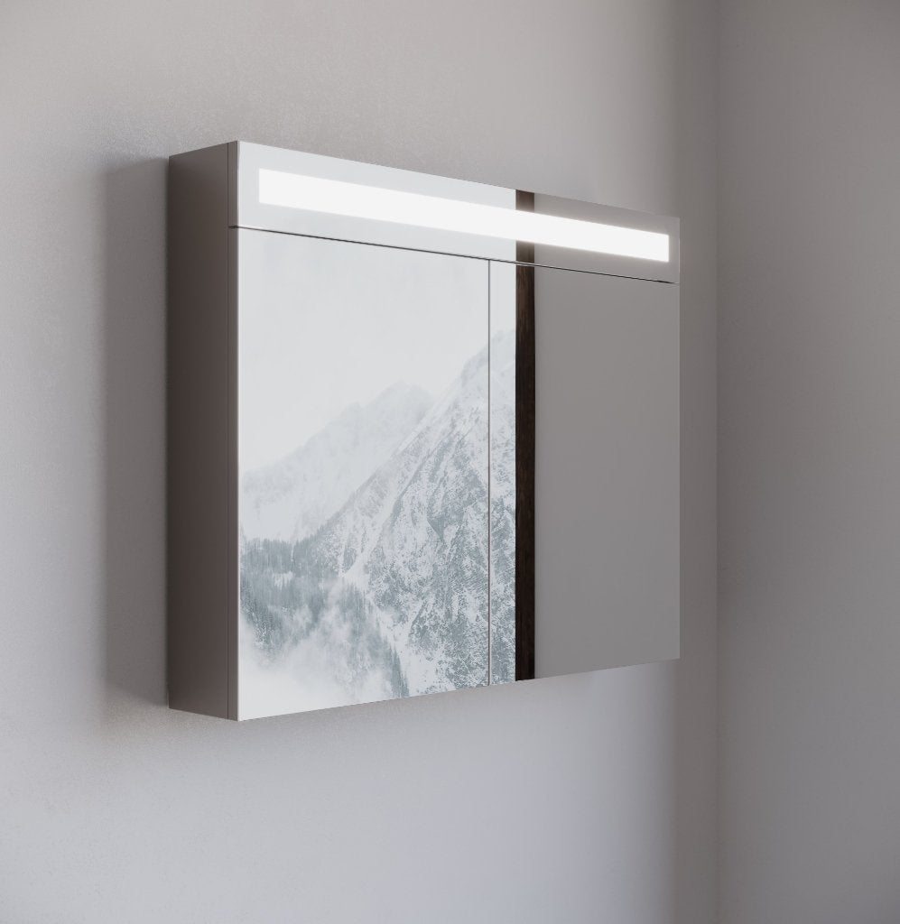 Luciano Spiegelkast Taupe 85 cm LED 2 Deurs MDF, Ophalen, Spiegelkast, Nieuw, 50 tot 100 cm
