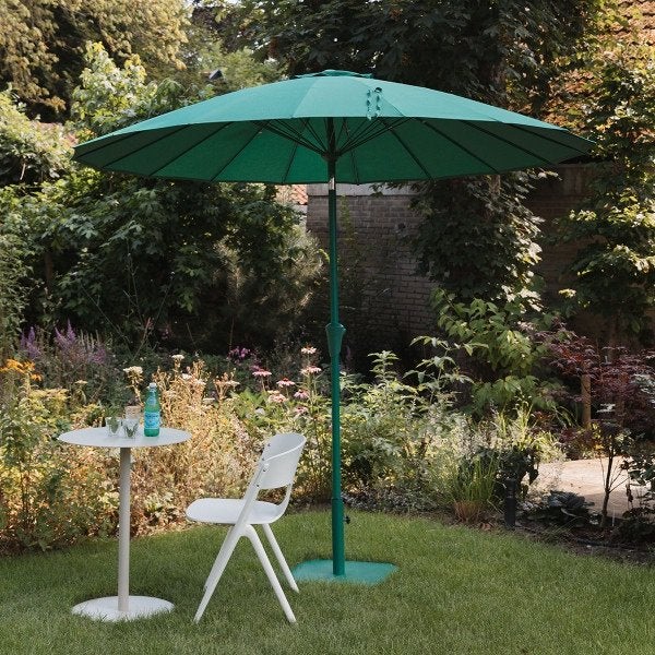 Parasol Sunshine Zuiver met Voet in de kleur Groen, Ophalen, Nieuw, 2 tot 3 meter, Verstelbaar