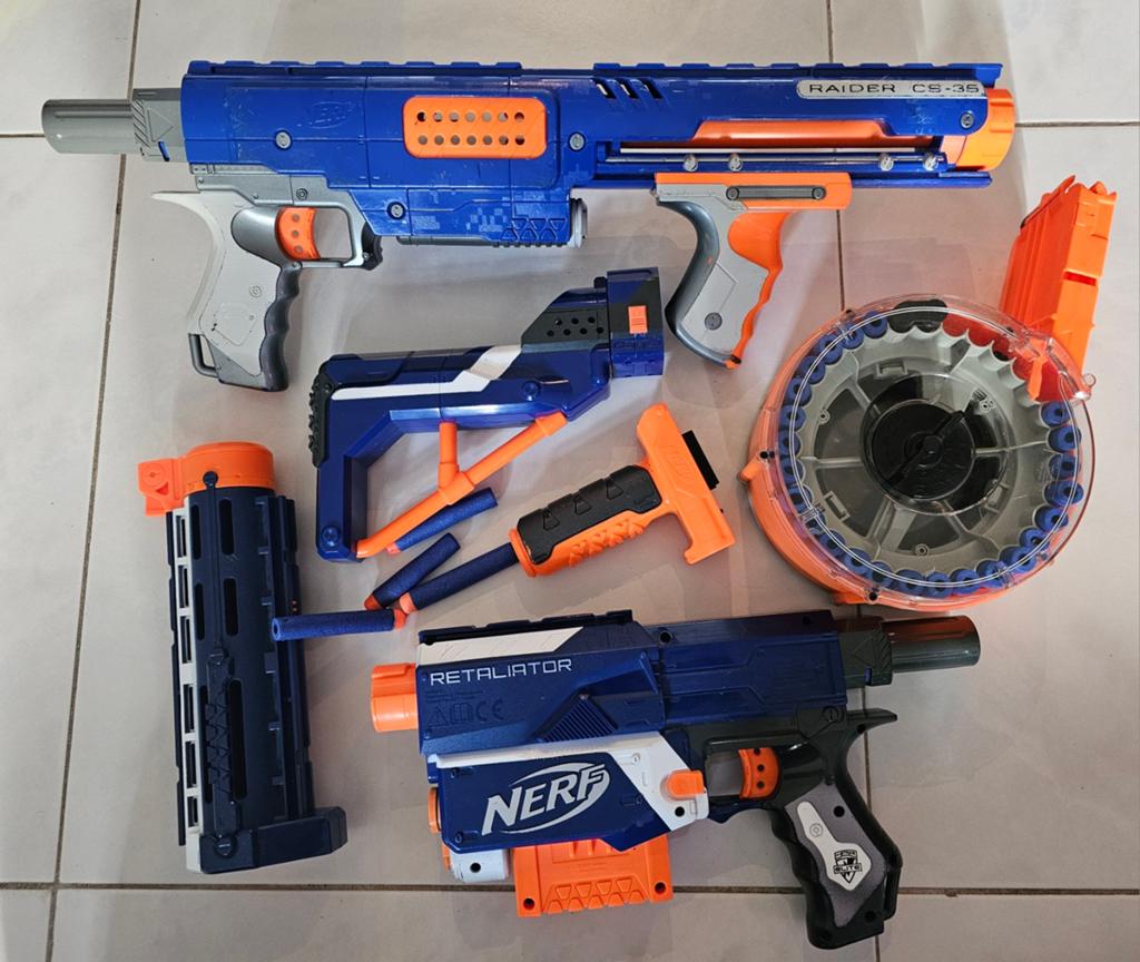 NERF Elite Retaliator + N-Strike Raider Rapid Fire CS-35, Ophalen of Verzenden, Gebruikt