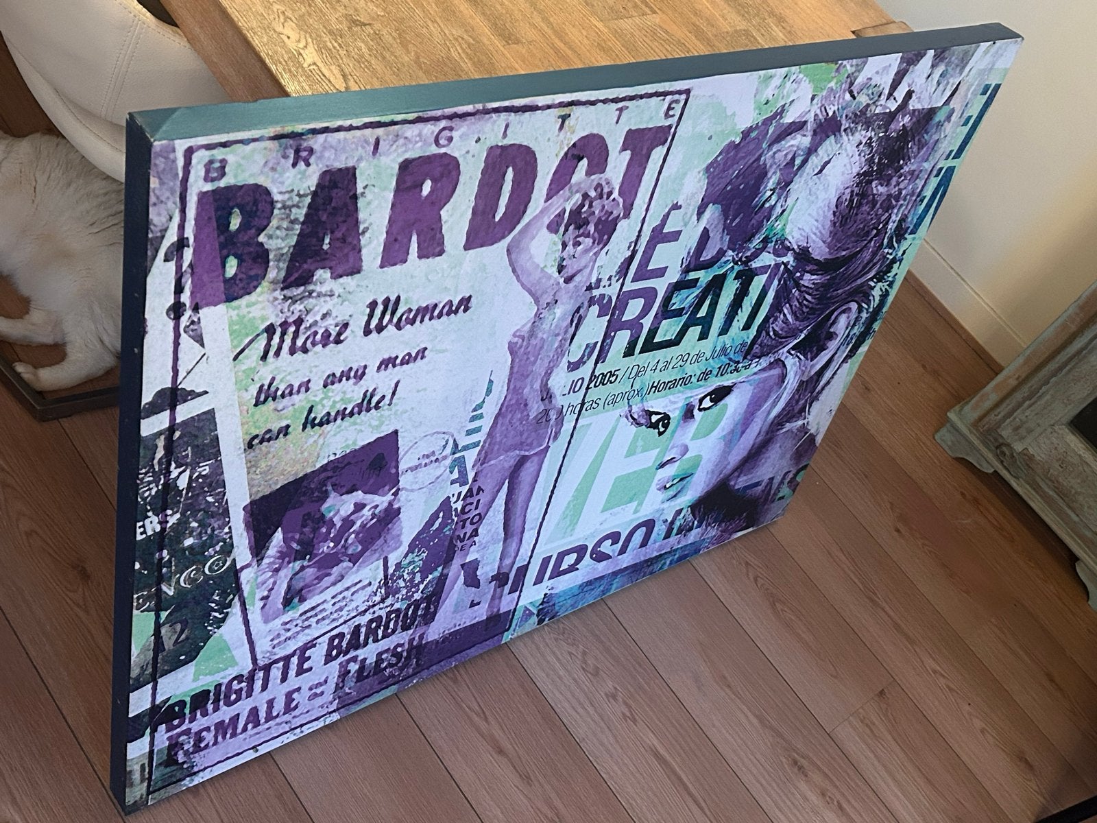 Wall art Brigitte Bardot - 90 x 120 cm - lichte beschadiging, Ophalen, Film, Print, Op houten frame