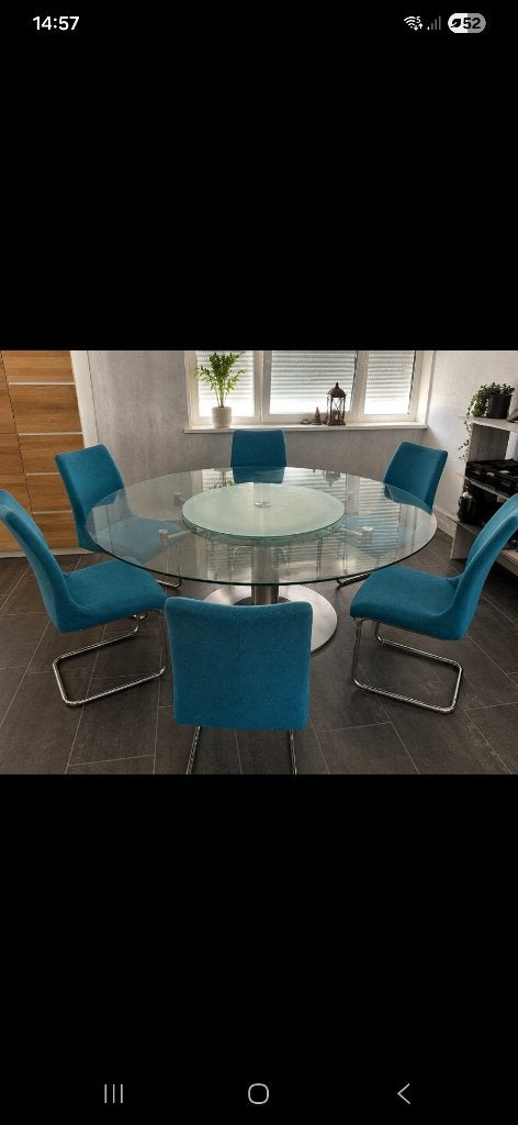 Eettafel en 6 stoelen, Ophalen, Gebruikt, Rond, Glas
