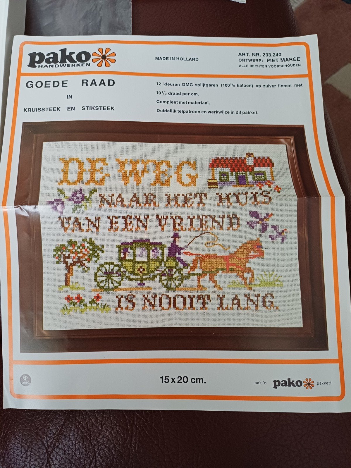 Compleet Borduurpakket Pako Goede Raad Kruissteek 15x20cm, Ophalen of Verzenden