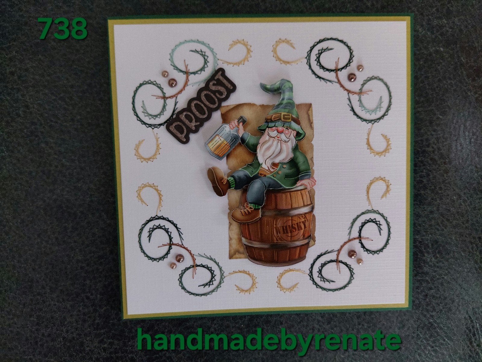 Nr. 738 Handgemaakte geborduurde wenskaart proost!, Hobby en Vrije tijd, Kaarten | Zelfgemaakt, Ophalen of Verzenden, Nieuw, Overige thema's