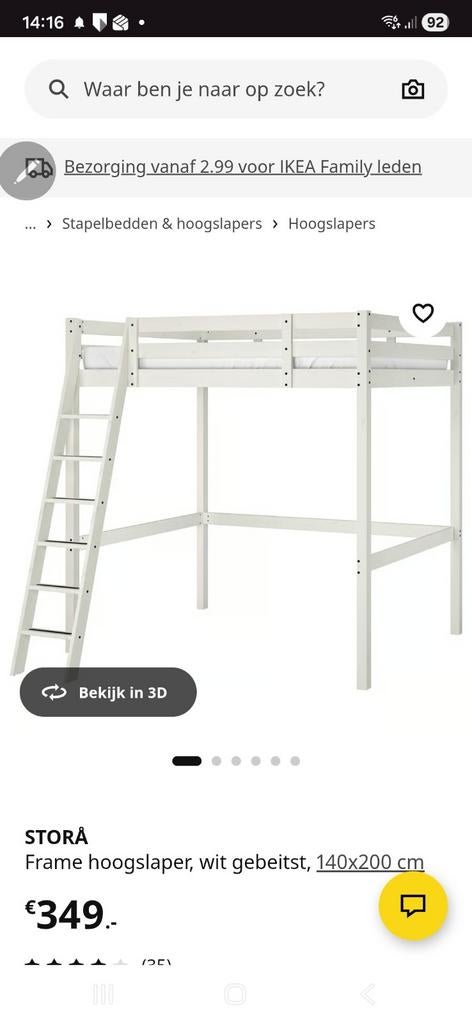 IKEA Stora Hoogslaper 140x200, 148 cm hoog, Huis en Inrichting, Slaapkamer | Stapelbedden en Hoogslapers, Ophalen, Gebruikt, Hoogslaper