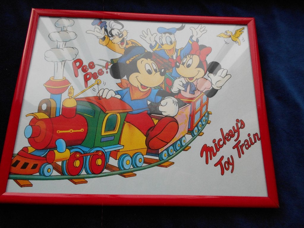 Schilderijtje Mickey s Toy train, horizontaal, nu 0,50., Minder dan 50 cm, Nieuw, Ophalen of Verzenden, Schilderij