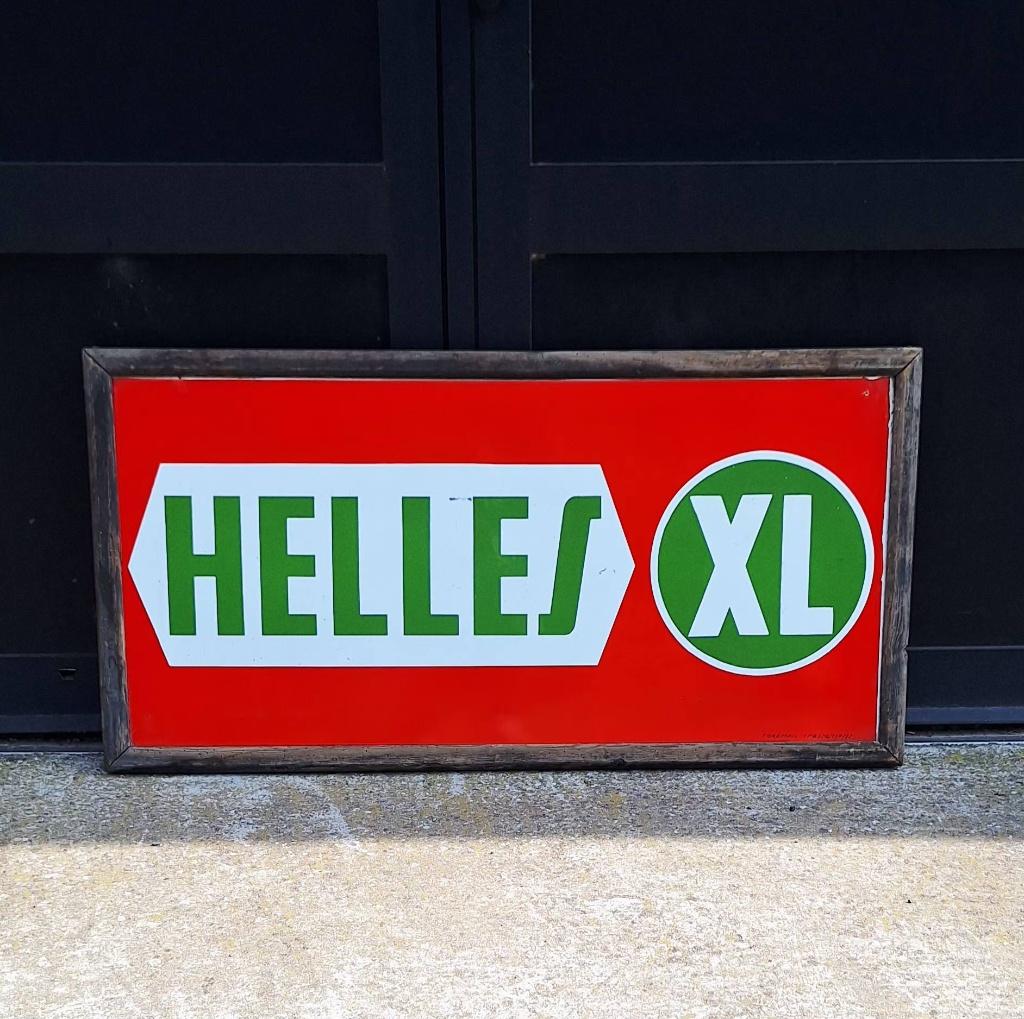 Emaille reclamebord van het Belgische biermerk Helles XL🍺, Reclamebord, Gebruikt, ., Ophalen of Verzenden