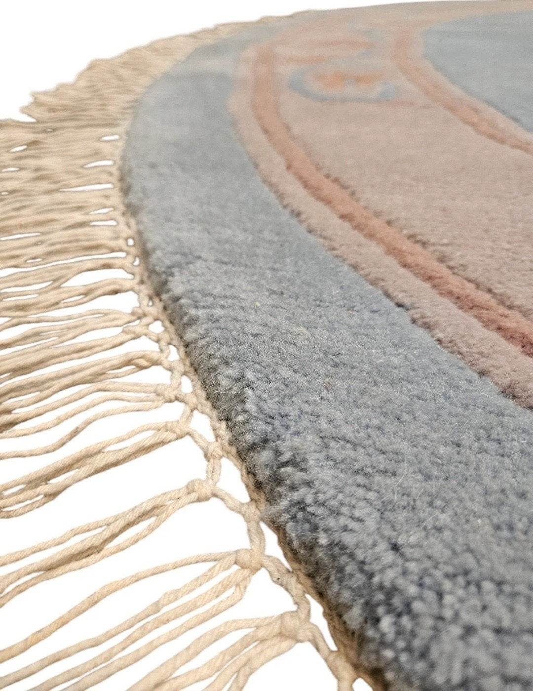 Handgeknoopt oosters rond wol Nepal tapijt blue 220x220cm, Crème, Rond, 200 cm of meer, Www.hypepopup.nl