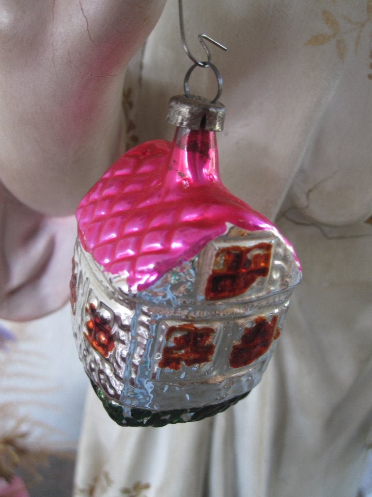 ( 22) Kerstdecoratie antiek vintage oude kerstbal: Huisje, Diversen, Ophalen of Verzenden, Gebruikt