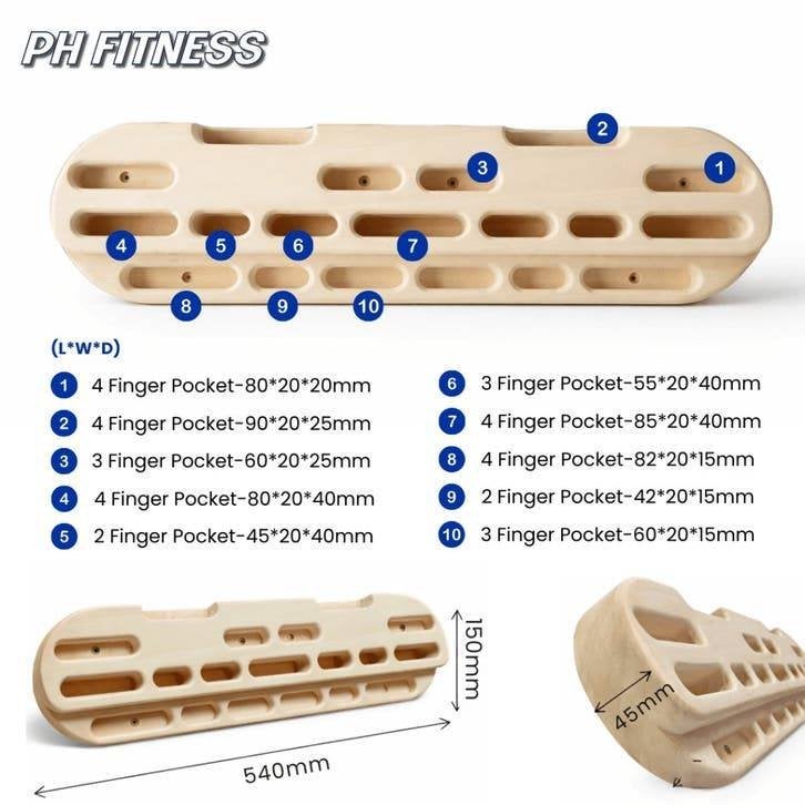 PH Fitness Hangboard - Rock Climbing Grip Trainer, Support@phfitness.nl, Nieuw, Ophalen of Verzenden, Rug