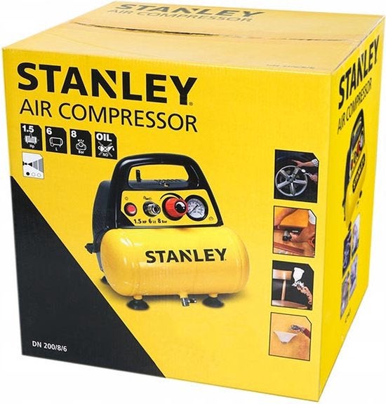 STANLEY – DN200/8/6 Luchtcompressor – 8 bar – Olievrij + acc, Ophalen, Zo goed als nieuw