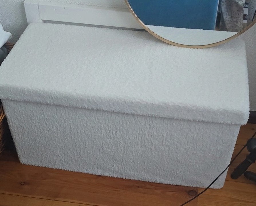 Witte opbergkist met teddy stof, Ophalen