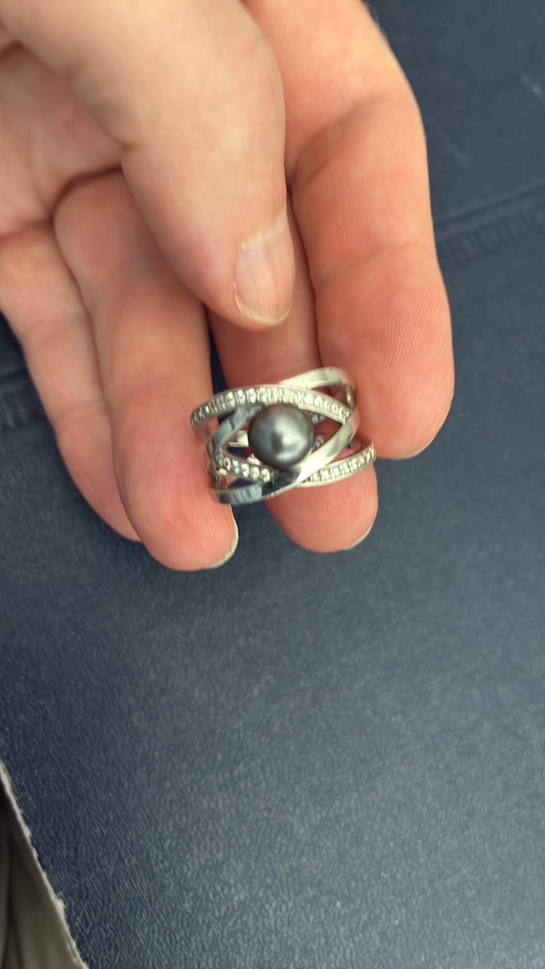925 sterling zilver ring 17 mm met parel, Met strass, Gebruikt, Ophalen of Verzenden, 17 tot 18