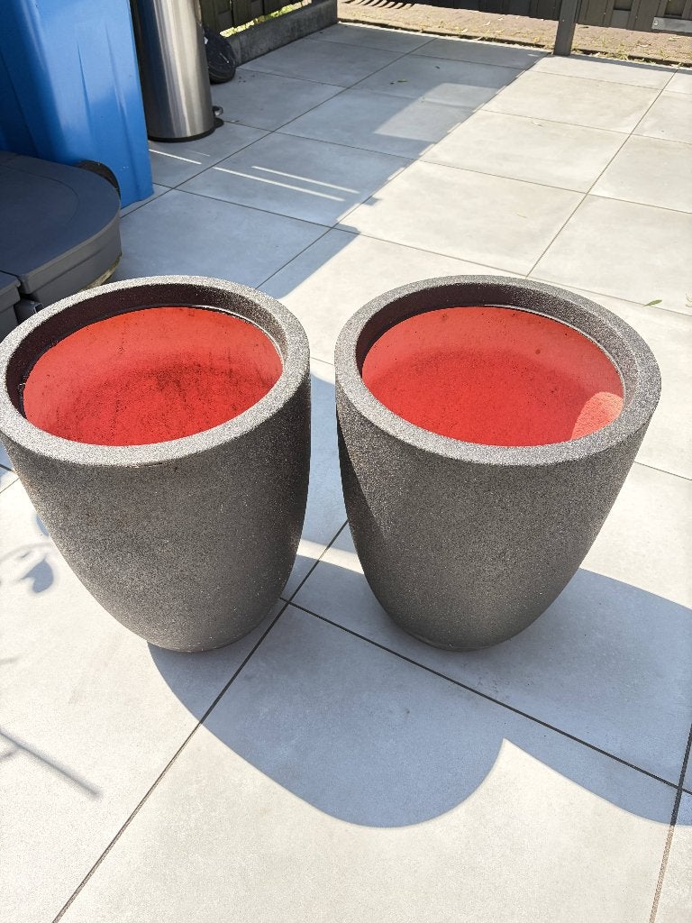 2x Capi bloempotten antraciet (36B48H) Opening Ø27 cm, Tuin en Terras, Kunststof, Gebruikt, Rond, Tuin