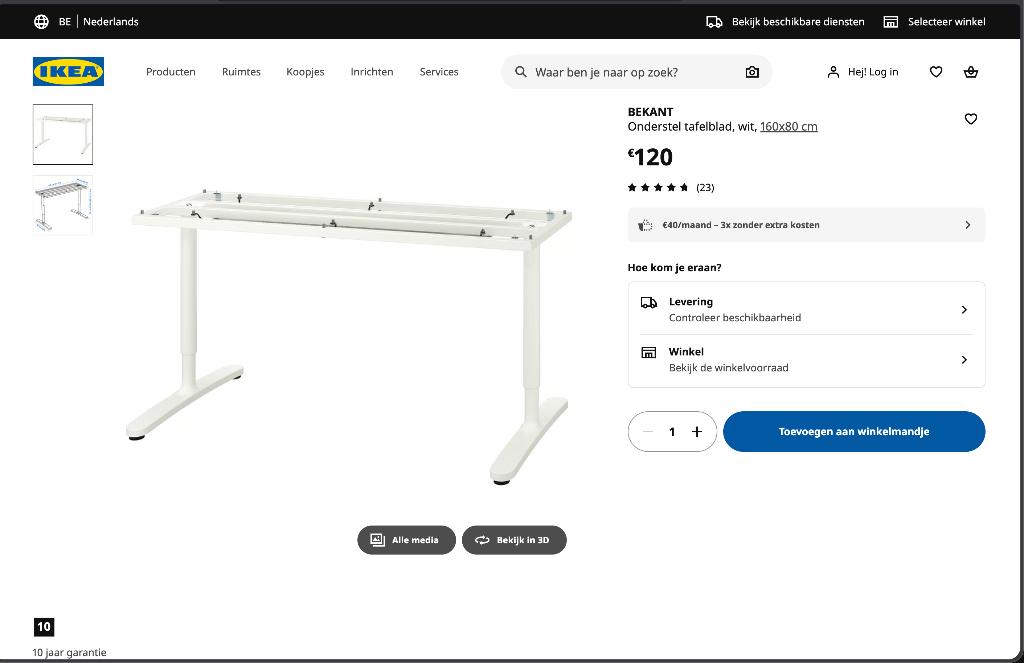 bureau onderstel IKEA BEKANT - nieuw in doos, Ophalen, In hoogte verstelbaar, Nieuw