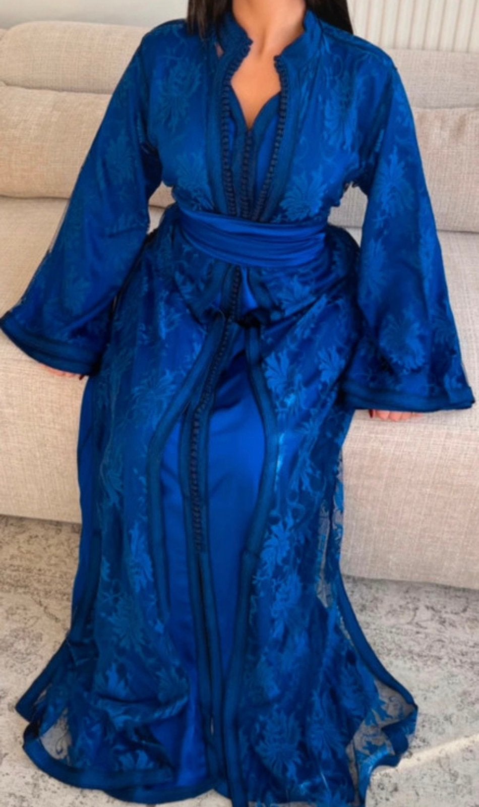 Blauwe kanten takshita, Kleding | Dames, Gelegenheidskleding, Ophalen of Verzenden, Zo goed als nieuw, Blauw, Overige typen