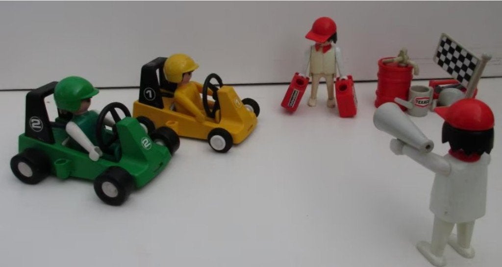 vintage playmobil setje met 2 karts en bijbehoren, Ophalen of Verzenden, Gebruikt