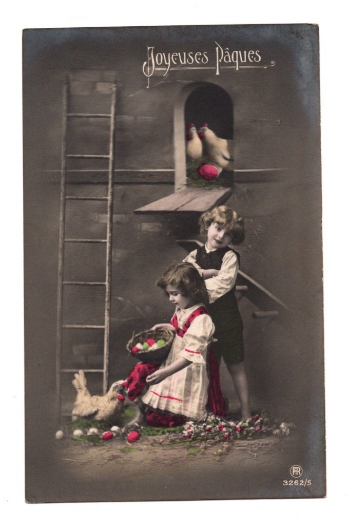 Oude Ansichtkaart Pasen Joyeuses Pâques Meisjes 1916, Ophalen of Verzenden, Voor 1920, Gelopen, Kinderen