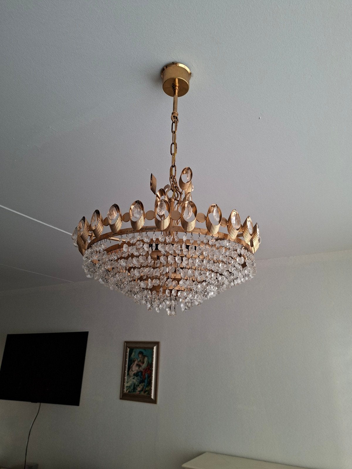 Palwa Hollywood Regency Kroonluchter met Kristallen, Ophalen, Gebruikt, E14 (klein), Hollywood Regency