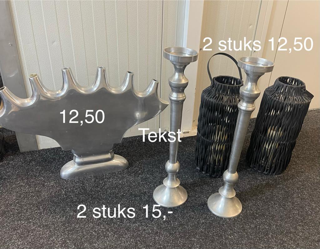 Diverse metalen kandelaars en decoratie, Gebruikt, 50 tot 75 cm, Ophalen of Verzenden, Metaal