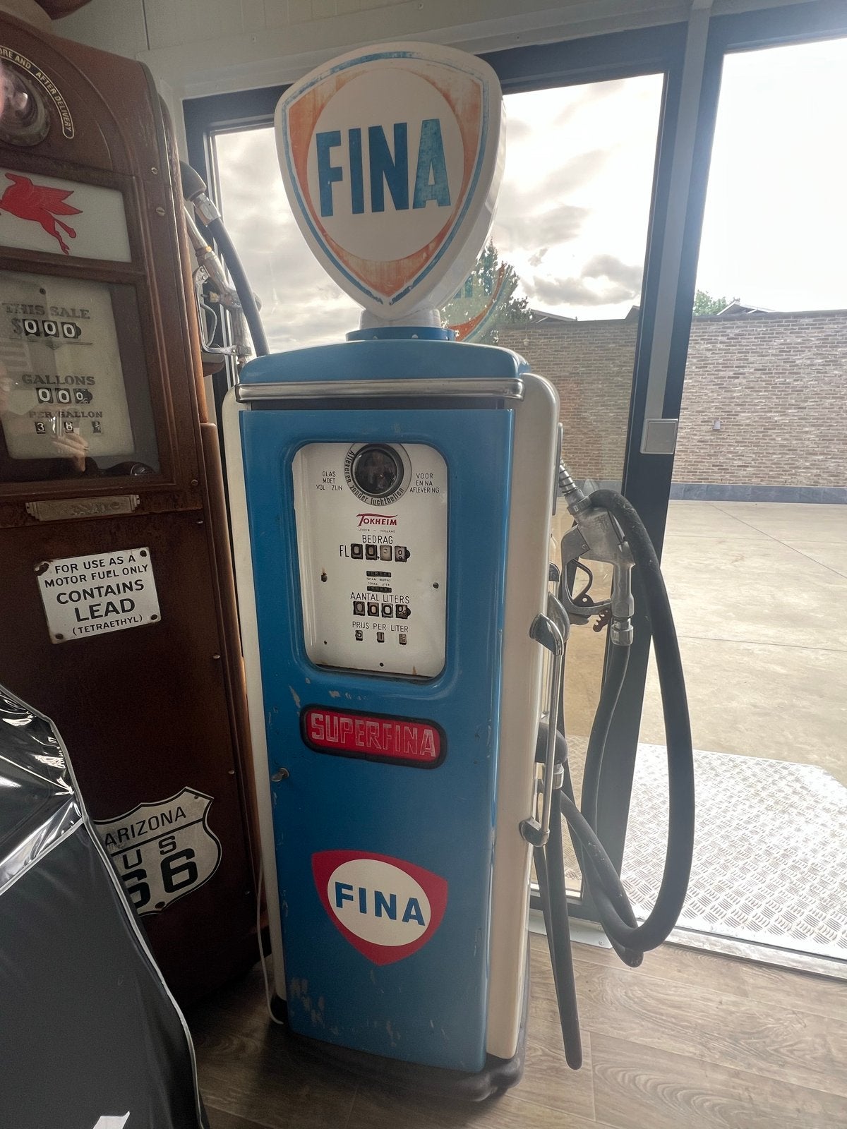 Vintage Fina Superfina benzinepomp - Decoratie, Ophalen of Verzenden