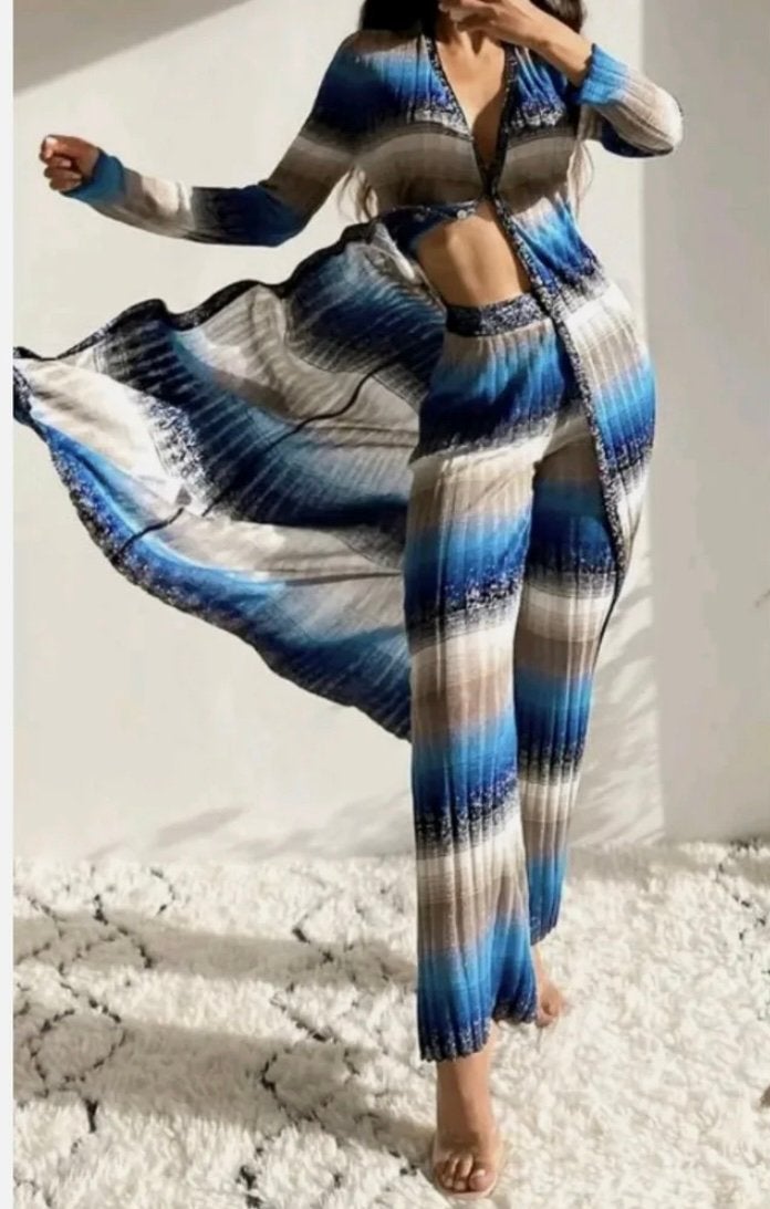 3 delige set blauw top met broek maat M + vest maat S  Zara, Maat 38/40 (M), Kostuum of Pak, Blauw, Ophalen of Verzenden