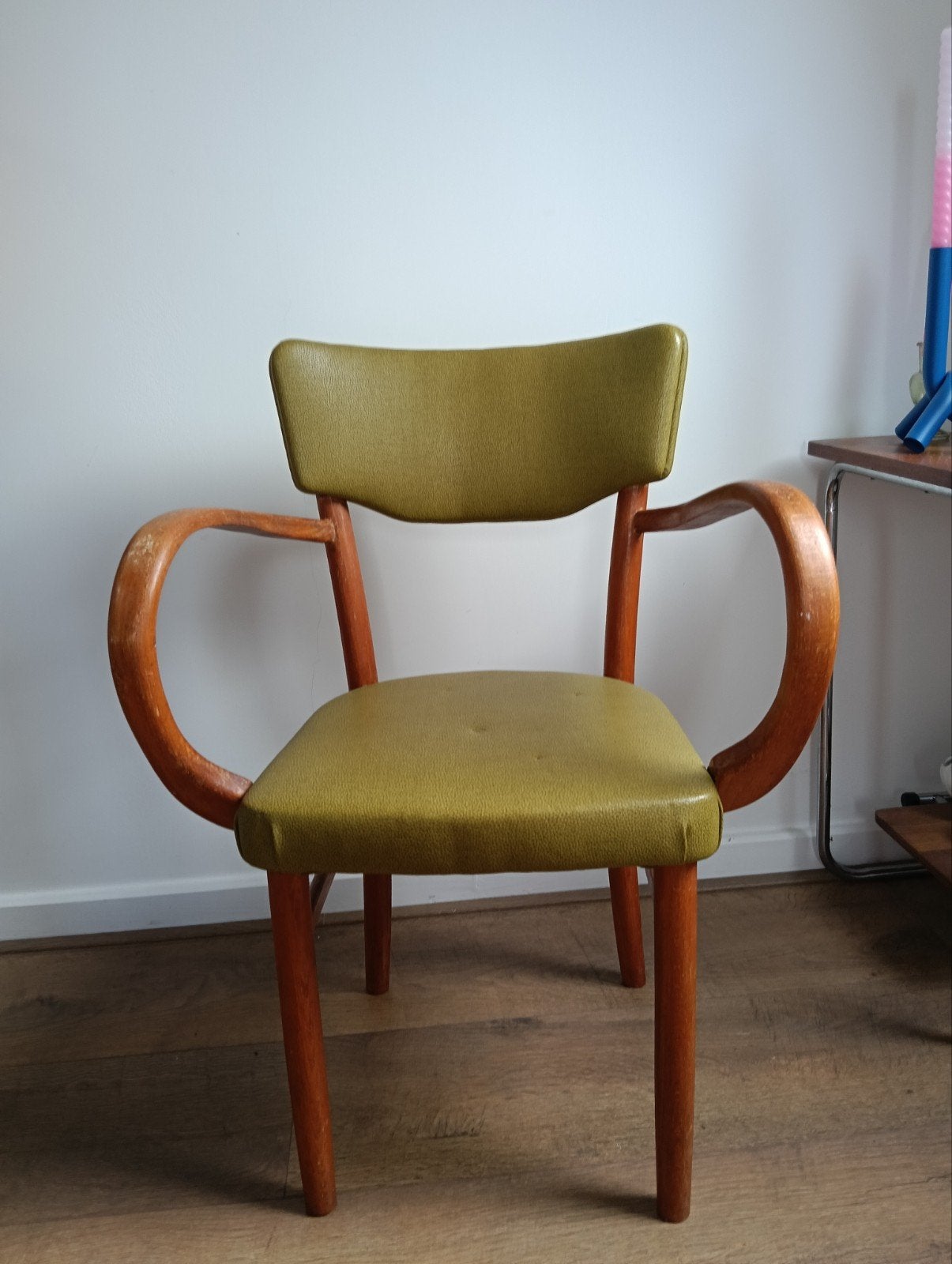 Vintage stoel met armleuningen - Olijfgroen, Ophalen, Hout, Overige kleuren, Vintage