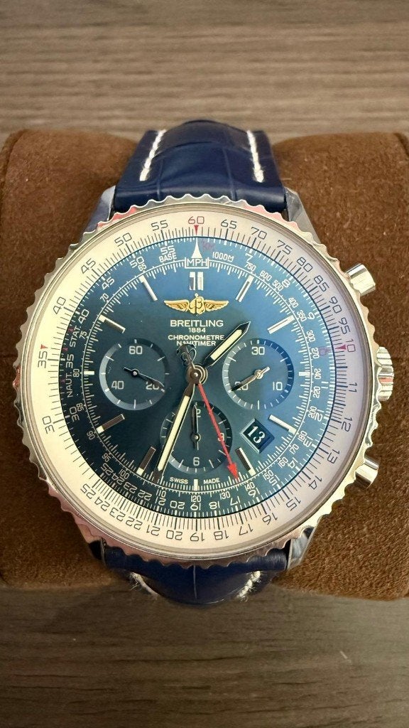 Breitling herenhorloge, Navitimer 01 46 blue, Ophalen, Leer, Staal, Breitling