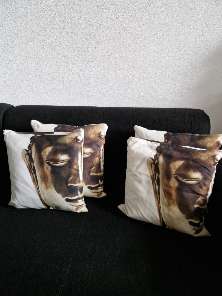 Set van 4 Boeddha kussens 40x40 cm, Ophalen of Verzenden, Gebruikt, Beige, Vierkant