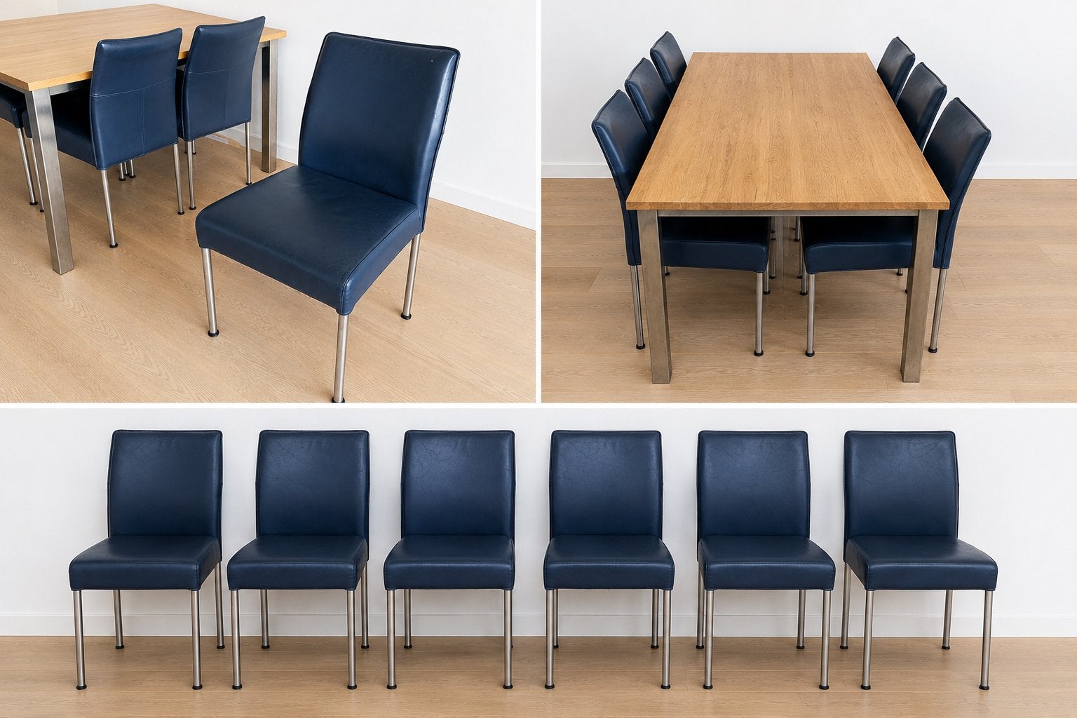 6x blauw leren eetkamerstoelen, Huis en Inrichting, Stoelen, Ophalen, Gebruikt, Blauw, Leer