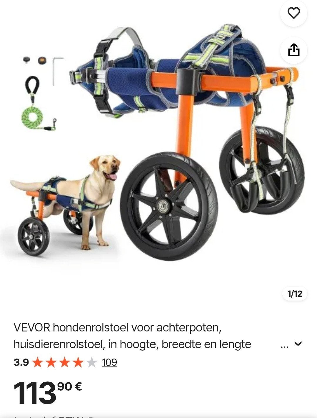 Vevor hondenrolstoel maatje Duitse herder helemaal nieuw, Ophalen of Verzenden, Nieuw